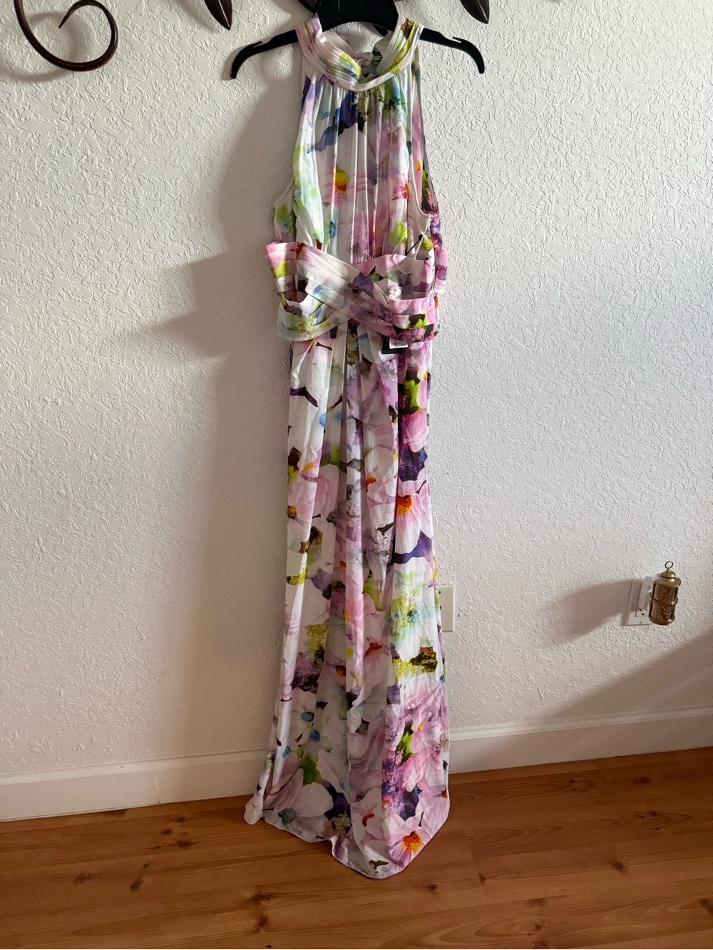 Adrianna Papell Pastel Multicolor Floral Halter Gown